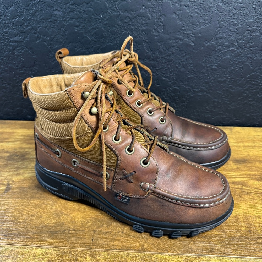 Justin 999 Brown Leather Canvas Moc Toe Work Boots Mens 10M‎